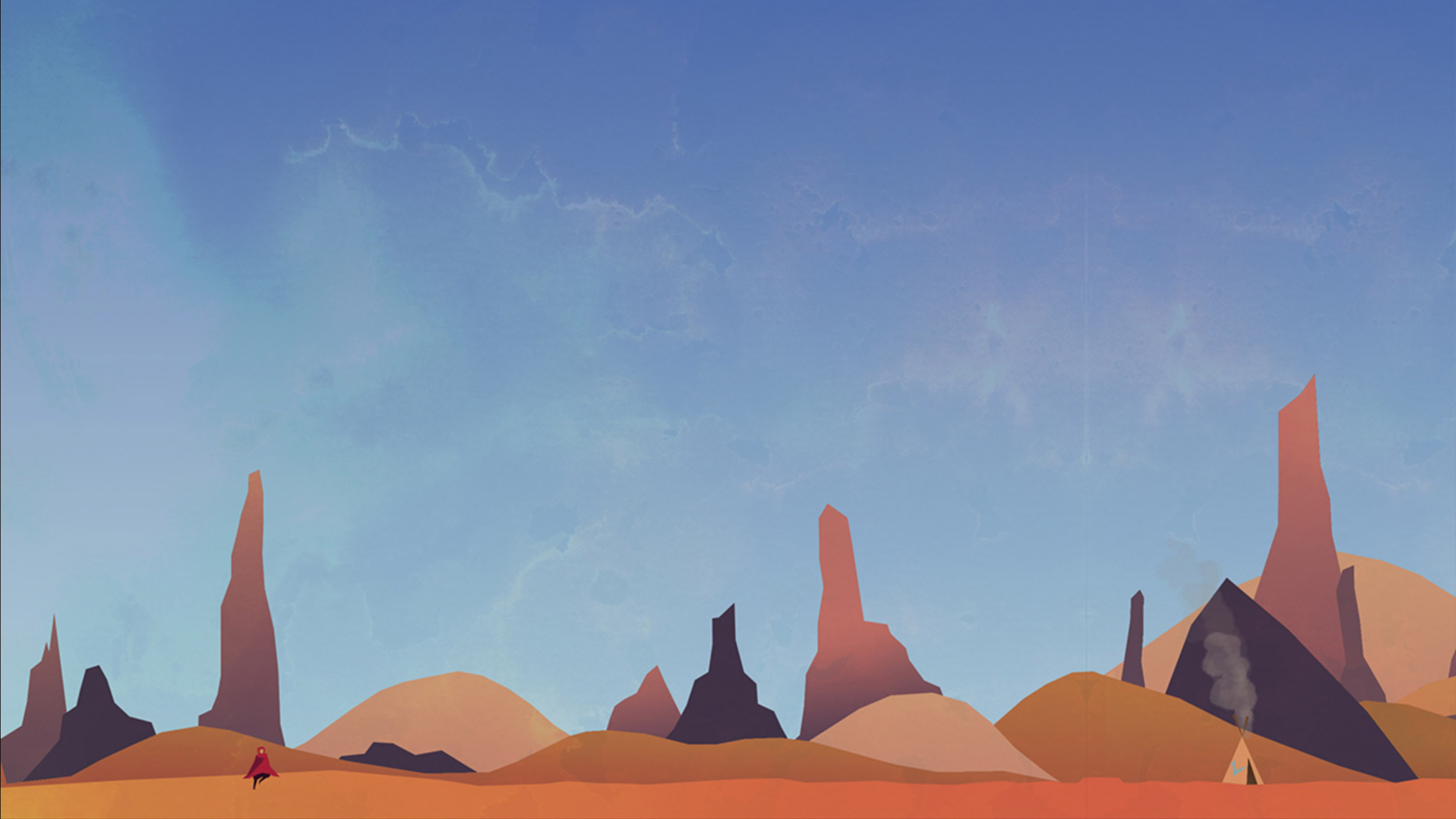 View full size version of a digital illustration of desert mountains under a blue sky