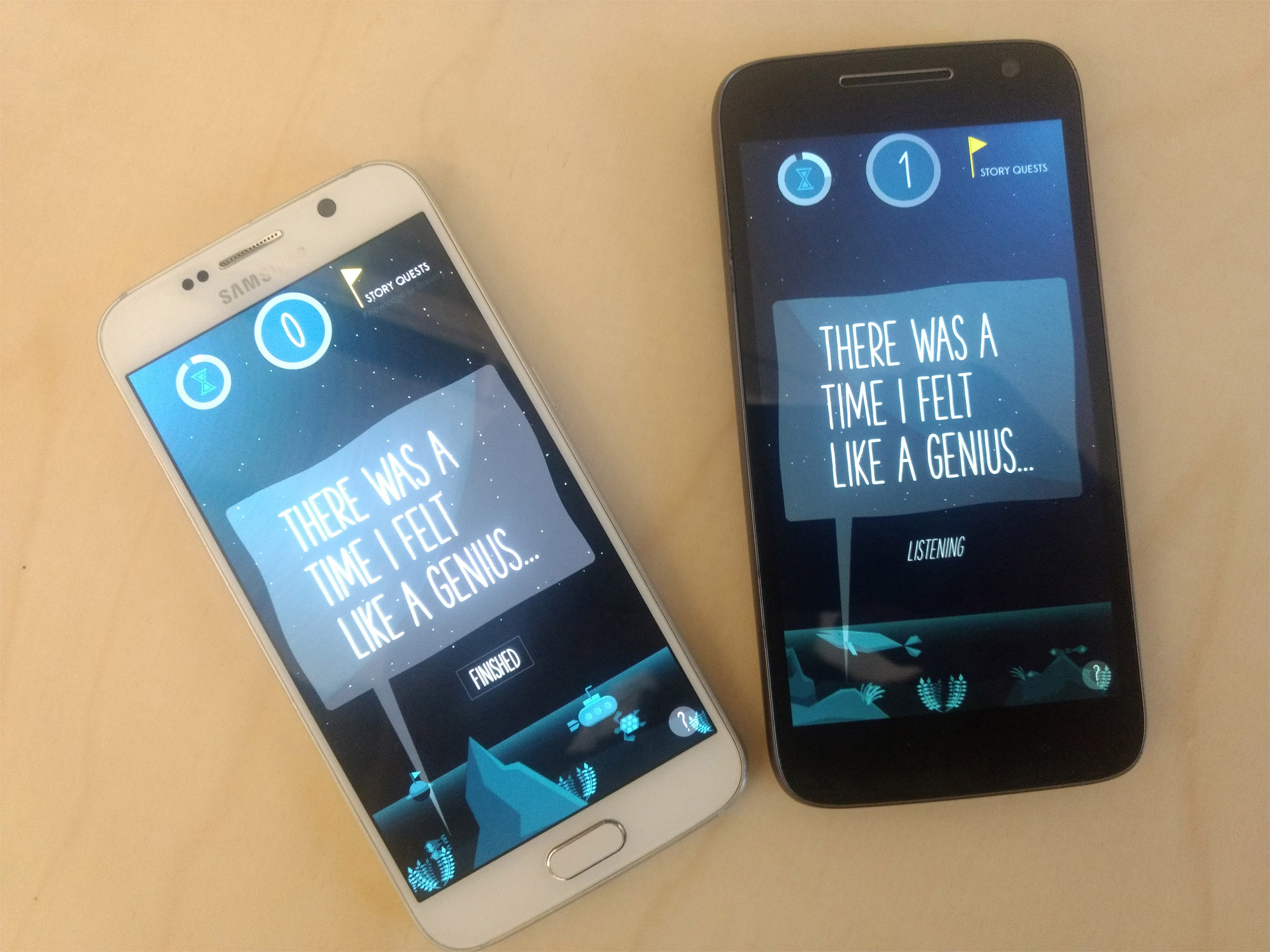 View full size version of two Android smartphones with a game screen open
