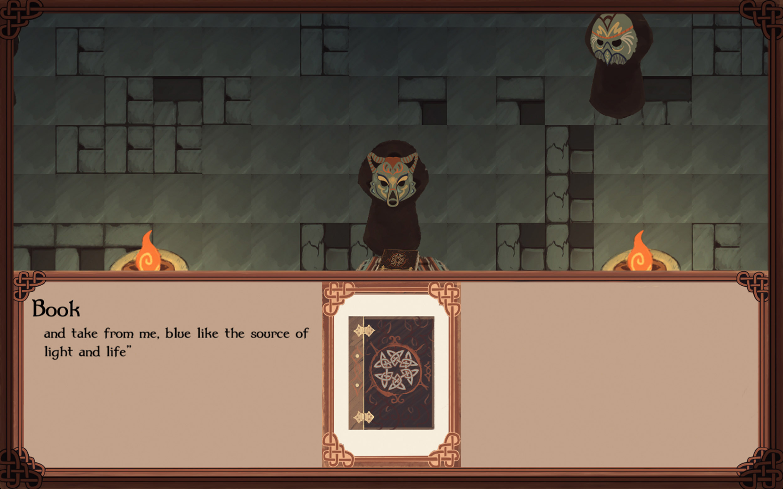 View full size version of a screenshot of gameplay, where a character interacts with a book