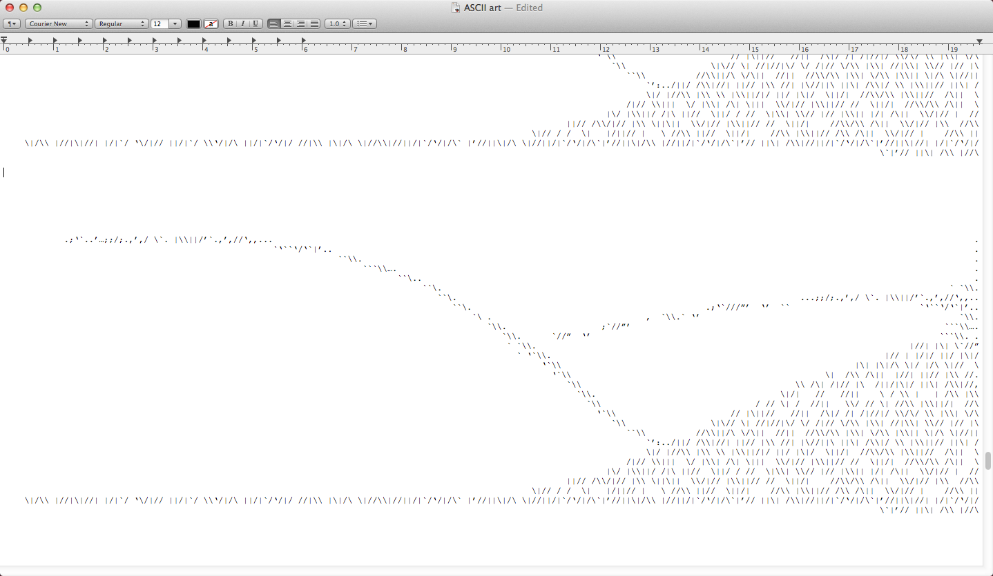 Text document that contains ASCII sketches of hills