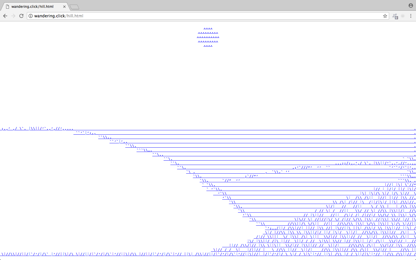 View full size version of a screenshot of ASCII landscape, with hills underneath a sun